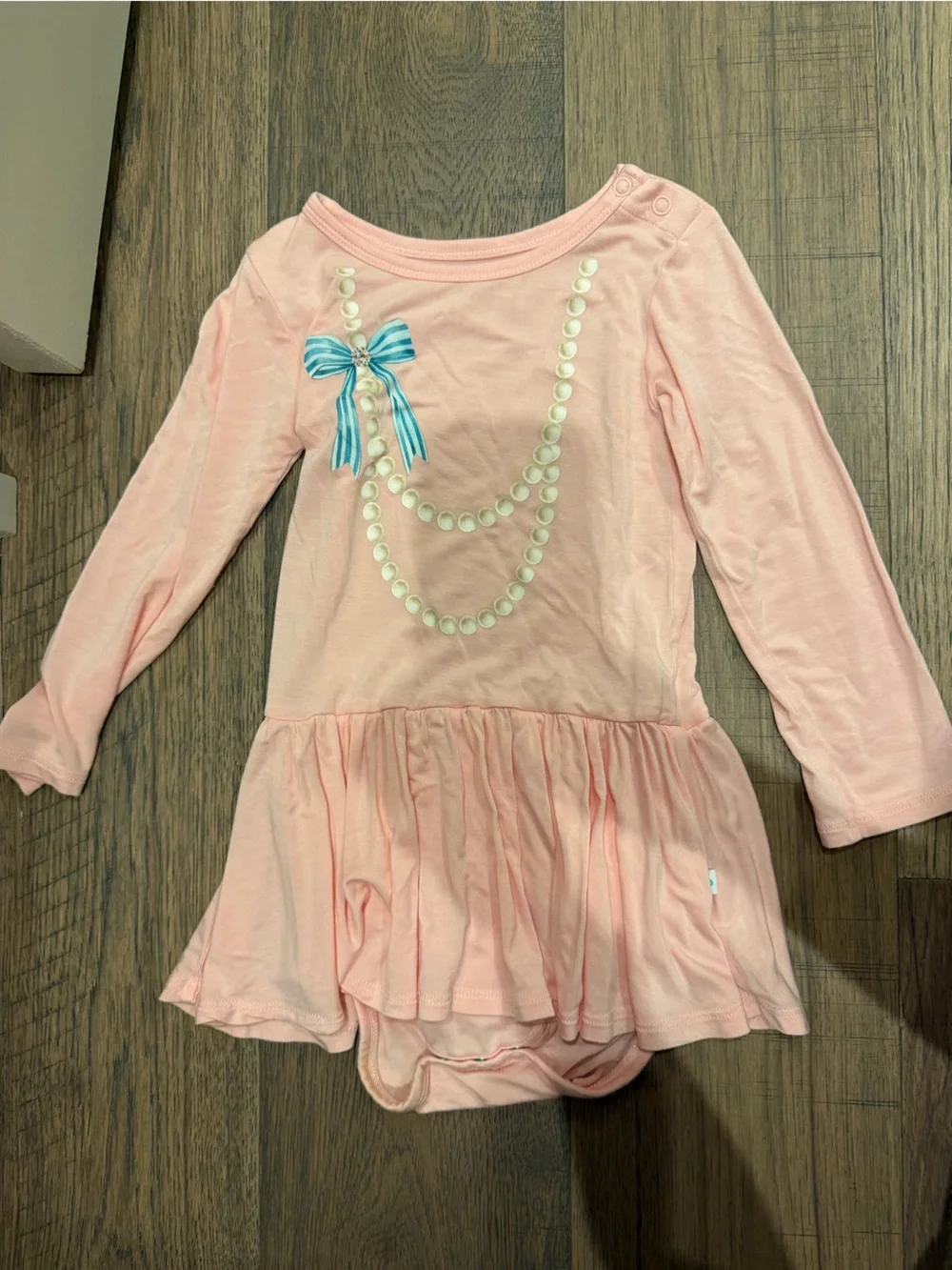 Posh Peanut Pink Long-Sleeve Dress Bodysuit with Blue Accent